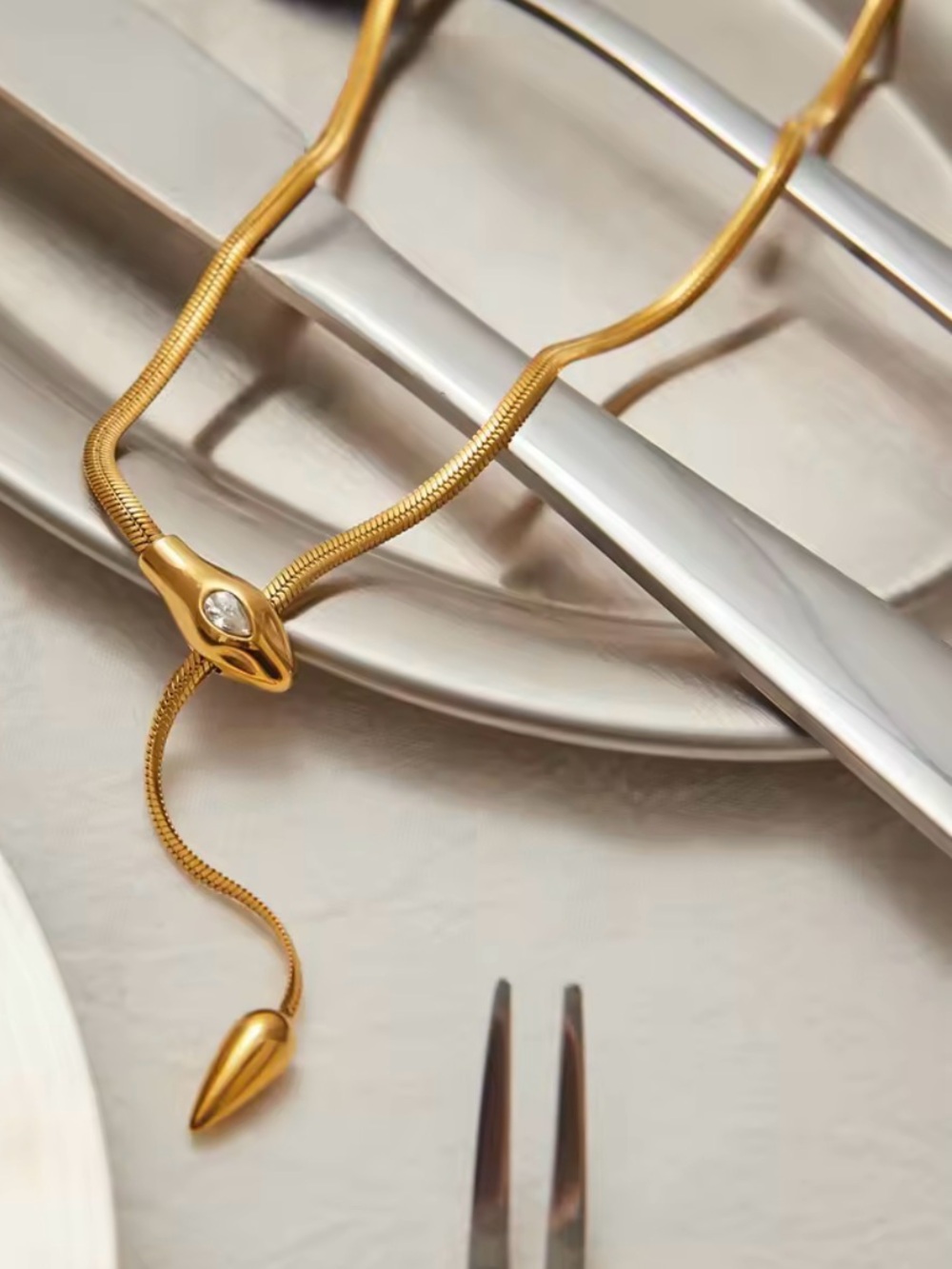 Serpentine Necklace 18K Gold Color Plated Stainless Steel